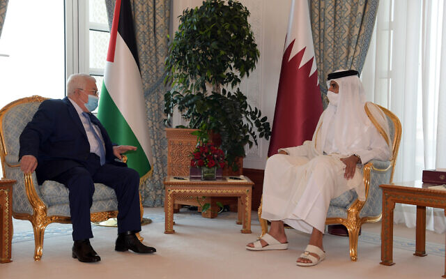 Palestinian Authority President Mahmoud Abbas meets with Qatari Emir Tamim bin Hamad Al Thani on Monday, December 15, 2020 (WAFA) Palestinian Authority President Mahmoud Abbas meets with Qatari Emir Tamim bin Hamad Al Thani on Monday, December 15, 2020 (WAFA)