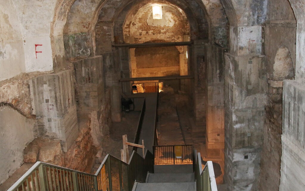 Archaeological excavations under a Turkish-built military structure called the kishle in Jerusalem. Researchers have uncovered ruins at the site dating back to King Hezekiah's reign in the 8th-century BCE. (Shmuel Bar-Am)