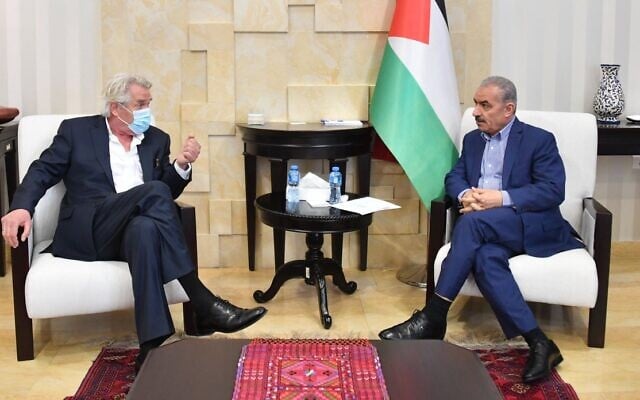 Norway's special envoy for the Middle East Peace Process Tor Wennesland, left. during a meeting with Palestinian Authority Prime Minister Mohammed Shtayyeh in Ramallah in June 2020 (WAFA) Norway's special envoy for the Middle East Peace Process Tor Wennesland, left. during a meeting with Palestinian Authority Prime Minister Mohammed Shtayyeh in Ramallah in June 2020 (WAFA)