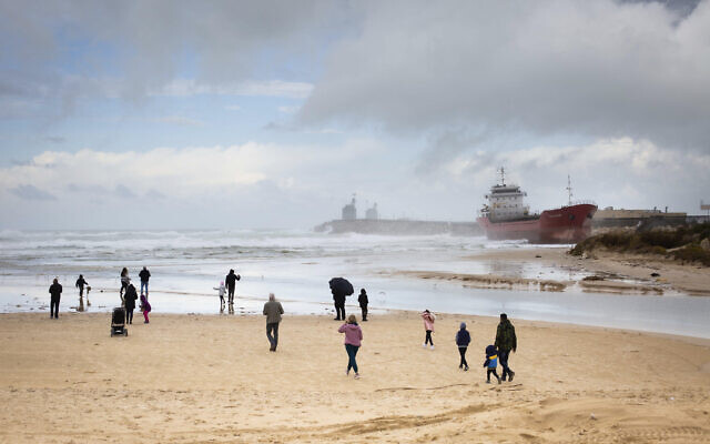 Eric Sultan's photo of a ship caught in a storm on the Ashdod coast, part of the 'Local Testimony' photo exhibit, opening December 24, 2020 in Tel Aviv (Courtesy 'Local Testimony')