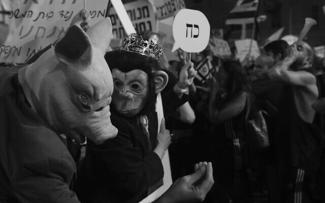 Raanan Cohen's photo of protestors outside the prime minister's home in Jerusalem in July 2020, part of the 'Local Testimony' photo exhibit, opening December 24, 2020 in Tel Aviv (Courtesy 'Local Testimony')
