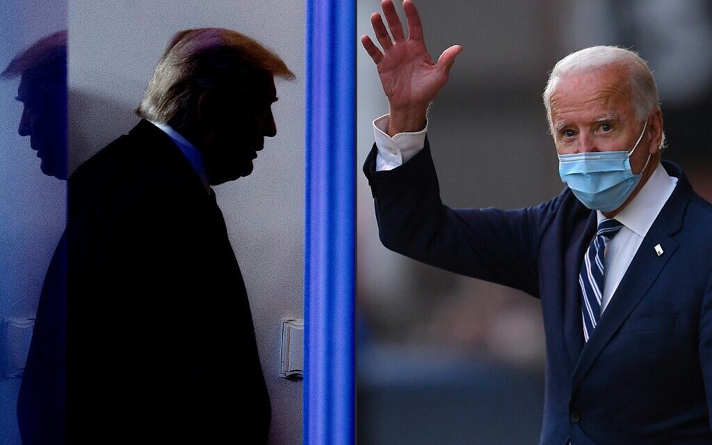 This combination of pictures shows US President Donald Trump in the Brady Briefing Room of the White House on April 17, 2020, in Washington, DC. and US President-elect Joe Biden in Wilmington, Delaware, on November 10, 2020. (JIM WATSON and Angela Weiss / AFP) This combination of pictures shows US President Donald Trump in the Brady Briefing Room of the White House on April 17, 2020, in Washington, DC. and US President-elect Joe Biden in Wilmington, Delaware, on November 10, 2020. (JIM WATSON and Angela Weiss / AFP)