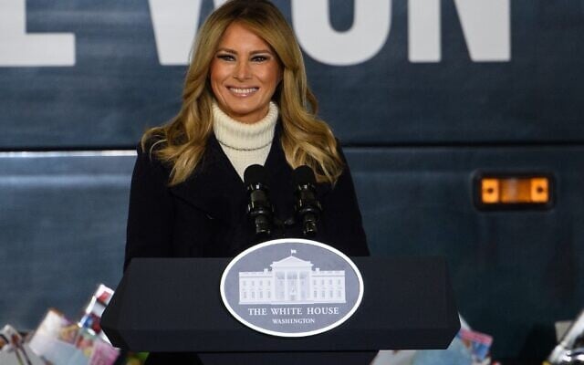 In this file photo taken on December 8, 2020 US First Lady Melania Trump addresses the Marines Toys for Tots drive at Joint Base Base Anacostia Bolling in Washington, DC. - First Lady Melania Trump released a farewell message on January 18, 2021 as she prepares to leave the White House, saying that "violence is never the answer," weeks after the president's supporters stormed the US Capitol. (Photo by NICHOLAS KAMM / AFP) In this file photo taken on December 8, 2020 US First Lady Melania Trump addresses the Marines Toys for Tots drive at Joint Base Base Anacostia Bolling in Washington, DC. - First Lady Melania Trump released a farewell message on January 18, 2021 as she prepares to leave the White House, saying that "violence is never the answer," weeks after the president's supporters stormed the US Capitol. (Photo by NICHOLAS KAMM / AFP)