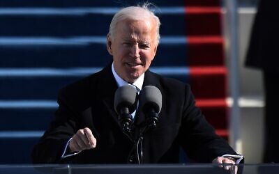 US President Joe Biden delivers his inauguration speech on January 20, 2021, at the US Capitol in Washington, DC (ANDREW CABALLERO-REYNOLDS / AFP)