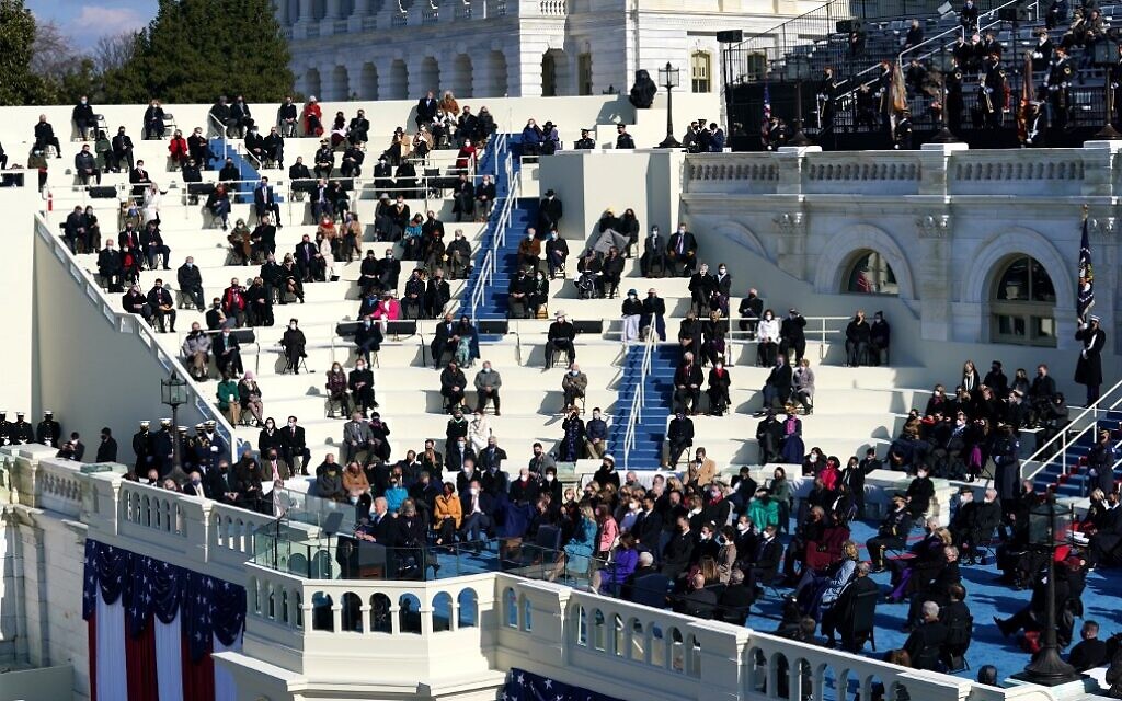 US President Joe Biden delivers his inauguration speech after being sworn in as the 46th President of the United States on January 20, 2021, at the US Capitol in Washington. (Erin Schaff/Pool/AFP)