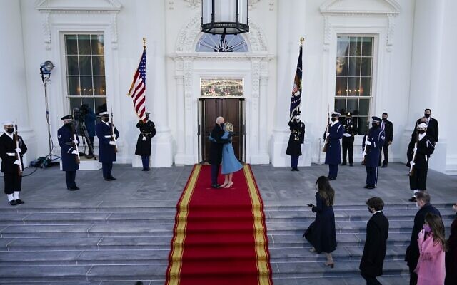 President Joe Biden and first lady Dr. Jill Biden hug as they arrive at the North Portico of the White House, on January 20, 2021, in Washington, DC, hours after Joe Biden became the 46th president of the United States. (Alex Brandon-Pool/Getty Images/AFP) President Joe Biden and first lady Dr. Jill Biden hug as they arrive at the North Portico of the White House, on January 20, 2021, in Washington, DC, hours after Joe Biden became the 46th president of the United States. (Alex Brandon-Pool/Getty Images/AFP)