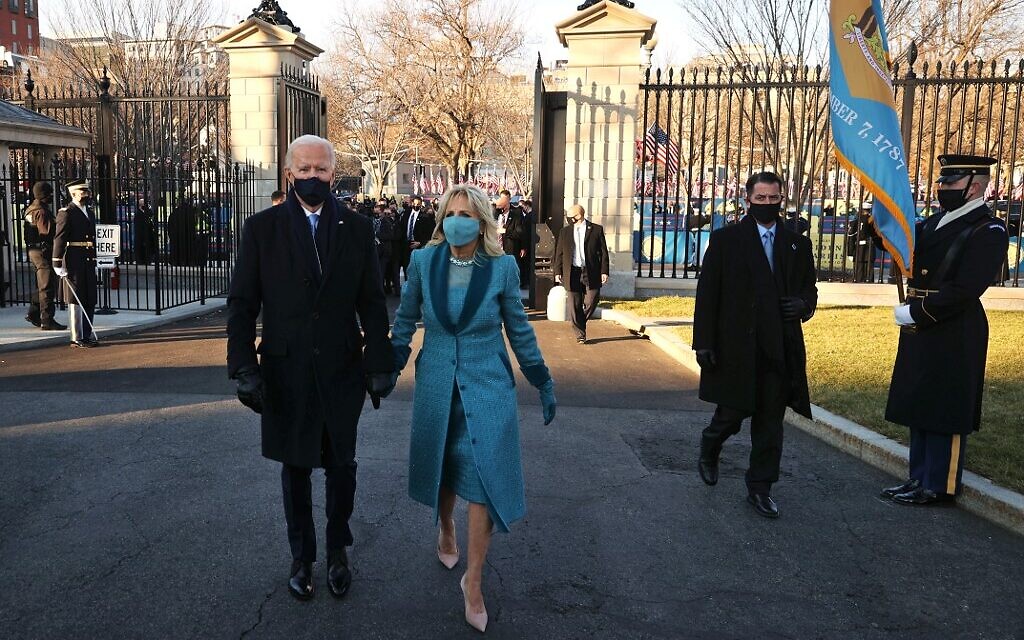 US President Joe Biden and First Lady Dr. Jill Biden arrive at the White House after Biden's inauguration on January 20, 2021 in Washington, DC. Biden became the 46th president of the United States earlier today during the ceremony at the US Capitol.   (Chip Somodevilla/Getty Images/AFP)