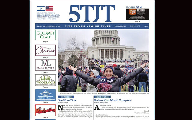 Rabbi Kenneth Hain banned the 5 Towns Jewish Times from his synagogue after a local Trump supporter who attended the Jan. 6 protests in Washington was featured on the paper's front page. (Screenshot from 5 Towns Jewish Times) Rabbi Kenneth Hain banned the 5 Towns Jewish Times from his synagogue after a local Trump supporter who attended the Jan. 6 protests in Washington was featured on the paper's front page. (Screenshot from 5 Towns Jewish Times)