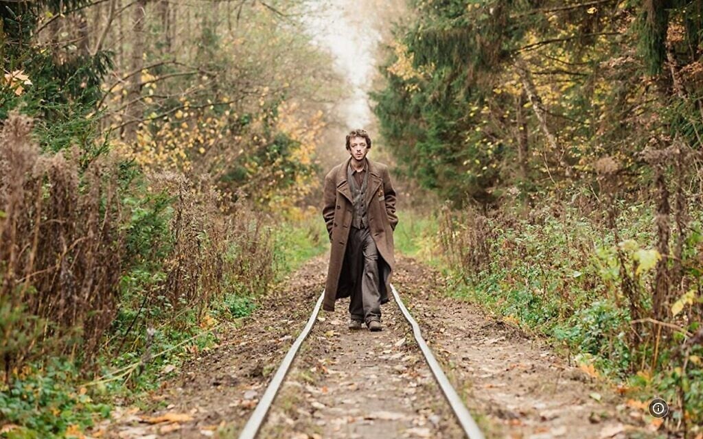 Nahuel Perez Biscayart portrays a Jewish inmate leaving a concentration camp during filming in Belarus of the film 'Persian Lessons' in 2019. (Courtesy of HyperFilms/ via JTA)