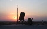 An Iron Dome battery is seen during a trial on the US military's White Sands test range in New Mexico, June 2021. (Defense Ministry)
