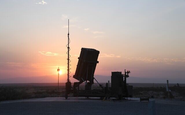 An Iron Dome battery is seen during a trial on the US military's White Sands test range in New Mexico, June 2021. (Defense Ministry) An Iron Dome battery is seen during a trial on the US military's White Sands test range in New Mexico, June 2021. (Defense Ministry)