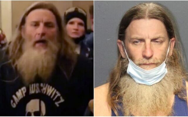Robert Keith Packer seen during the storming of the Capitol on January 6, 2020 (L) and in custody in Virginia, January 13, 2013. (Screen capture: Twitter/Western Tidewater Regional Jail) Robert Keith Packer seen during the storming of the Capitol on January 6, 2020 (L) and in custody in Virginia, January 13, 2013. (Screen capture: Twitter/Western Tidewater Regional Jail)