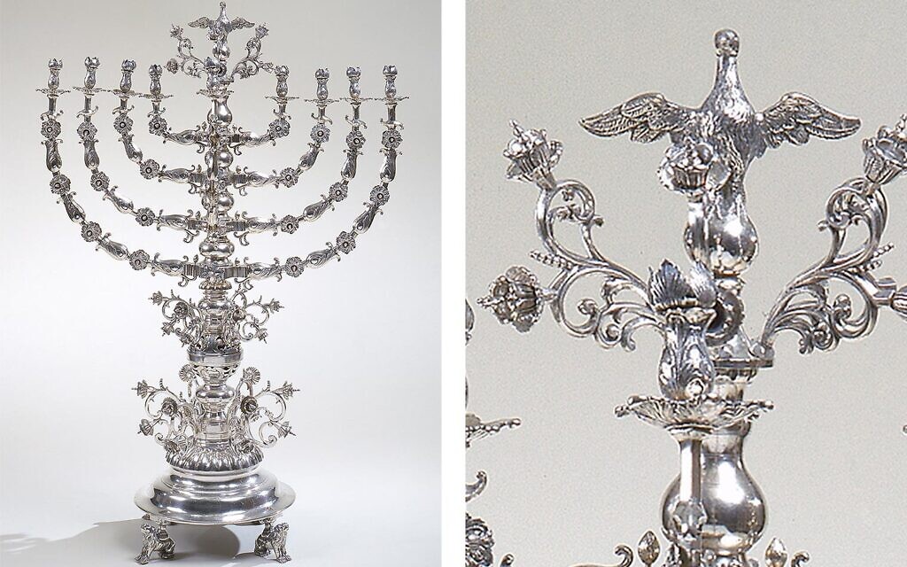 Chanukah lamp, 1866–72. Polish, Lviv (Lwów, Lvov, or Lemberg). Silver: cast, chased and engraved, 33 9/16 x 23 1/8 in., 60 lb. (85.3 x 58.7 cm, 27.2 kg). On loan from The Moldovan Family Collection. (Metropolitan Museumof Art)
