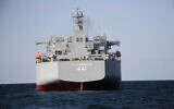 This photo released on January 12, 2021, by the Iranian Army, shows Iran-made warship Makran prior. (Iranian Army via AP)