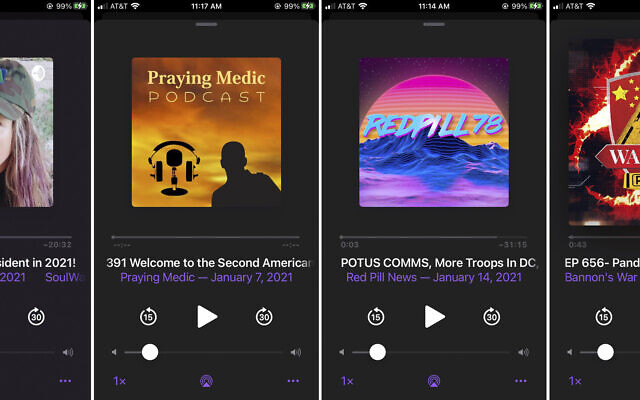 This combination of photos shows various podcasts, Friday, Jan. 15, 2021. (AP Photo/David Hamilton)