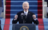 President Joe Biden gives his inaugural address during the 59th Presidential Inauguration at the US Capitol in Washington, Wednesday, Jan. 20, 2021.(AP Photo/Patrick Semansky, Pool)