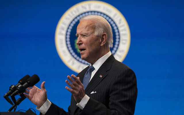 US President Joe Biden answers questions from reporters in the South Court Auditorium on the White House complex, Monday, Jan. 25, 2021, in Washington. (AP Photo/Evan Vucci) US President Joe Biden answers questions from reporters in the South Court Auditorium on the White House complex, Monday, Jan. 25, 2021, in Washington. (AP Photo/Evan Vucci)