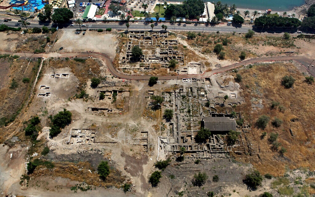 This 2014 aerial photo shows the site of the Al-Juma (Friday) Mosque in Tiberias, northern Israel. (NTEP/ David Silverman and Yuval Nadel via AP)