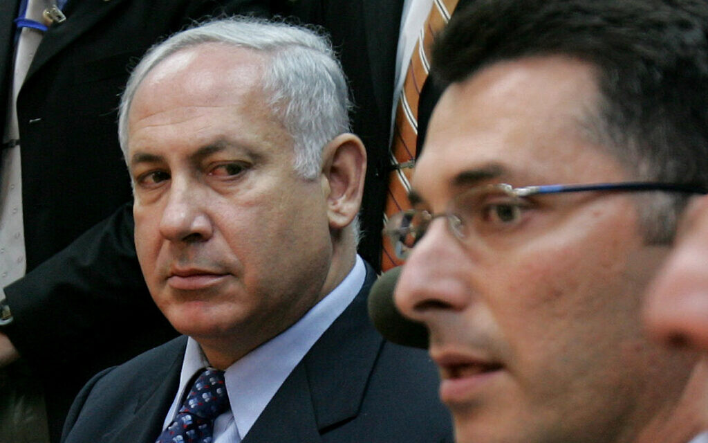 Benjamin Netanyahu and Gideon Sa'ar at a Likud faction meeting in the Knesset, on November 21, 2005. (AP Photo/Oded Balilty) Benjamin Netanyahu and Gideon Sa'ar at a Likud faction meeting in the Knesset, on November 21, 2005. (AP Photo/Oded Balilty)