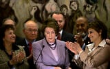 US Speaker of the House Nancy Pelosi, center, is applauded during her speech in the Chagall state hall at the Knesset in Jerusalem, May 19, 2008. (AP Photo/Tara Todras-Whitehill)