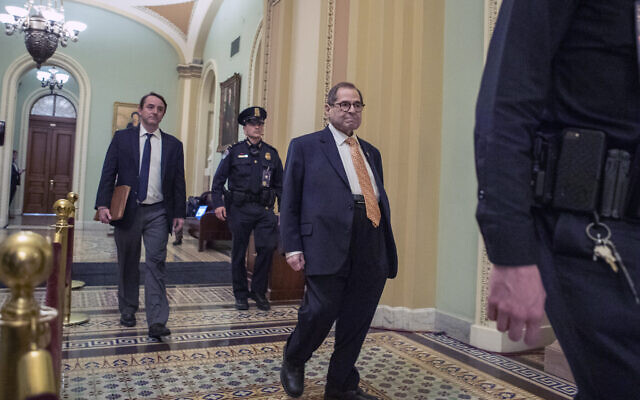 House impeachment manager Rep. Jerry Nadler, walks out of the Senate chamber after the first impeachment trial of President Donald Trump ended for the day at the US Capitol, January 24, 2020, in Washington. (AP Photo/Steve Helber)