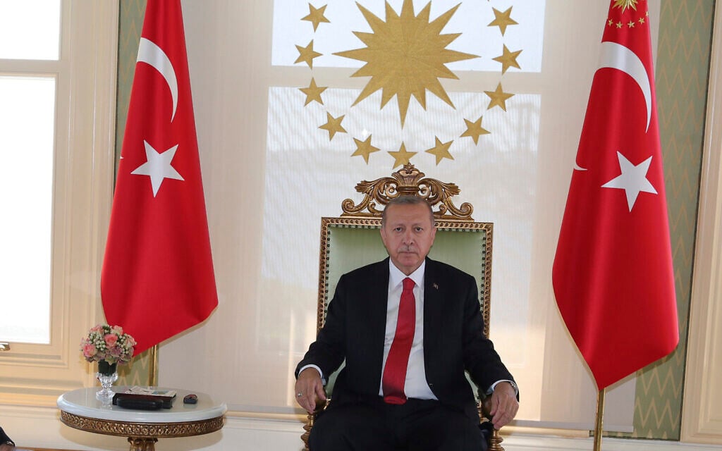 Turkey's President Recep Tayyip Erdogan, in Istanbul on August 5, 2020. (Turkish Presidency via AP, Pool) Turkey's President Recep Tayyip Erdogan, in Istanbul on August 5, 2020. (Turkish Presidency via AP, Pool)