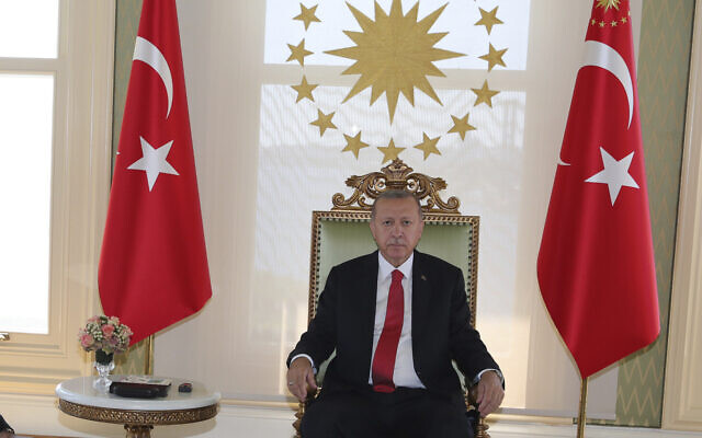 Turkey's President Recep Tayyip Erdogan, in Istanbul on August 5, 2020. (Turkish Presidency via AP, Pool) Turkey's President Recep Tayyip Erdogan, in Istanbul on August 5, 2020. (Turkish Presidency via AP, Pool)