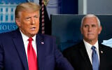 Then-US president Donald Trump speaks in the press briefing room as then-vice president Mike Pence listens, November 24, 2020, in Washington. (AP Photo/Susan Walsh)