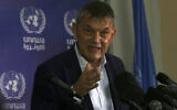 UNRWA's Commissioner-General Philippe Lazzarini, speaks during a press conference at the UNRWA headquarters in Gaza City, Nov. 26, 2020. (AP Photo/Adel Hana)