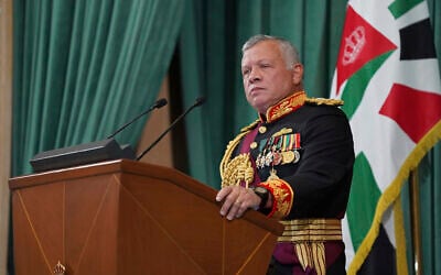 Jordan's King Abdullah II gives a speech during the inauguration of the 19th Parliament’s non-ordinary session, in Amman, Jordan, December 10, 2020. (Yousef Allan/The Royal Hashemite Court via AP)