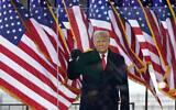 US President Donald Trump arrives to speak at a rally in Washington, January 6, 2021. (Jacquelyn Martin/AP)
