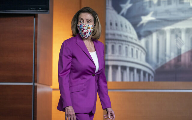 Speaker of the House Nancy Pelosi, D-Calif., holds a news conference on the day after violent protesters loyal to President Donald Trump stormed the US Congress, at the Capitol in Washington, Thursday, Jan. 7, 2021. (AP Photo/J. Scott Applewhite) Speaker of the House Nancy Pelosi, D-Calif., holds a news conference on the day after violent protesters loyal to President Donald Trump stormed the US Congress, at the Capitol in Washington, Thursday, Jan. 7, 2021. (AP Photo/J. Scott Applewhite)