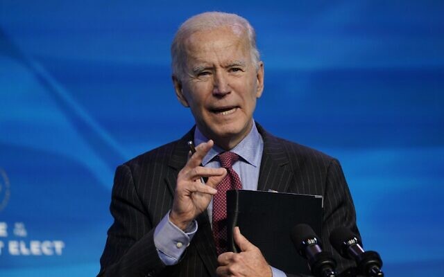 US President-elect Joe Biden speaks during an event at The Queen theater in Wilmington, Del., Friday, Jan. 8, 2021, to announce key administration posts. (AP Photo/Susan Walsh) US President-elect Joe Biden speaks during an event at The Queen theater in Wilmington, Del., Friday, Jan. 8, 2021, to announce key administration posts. (AP Photo/Susan Walsh)