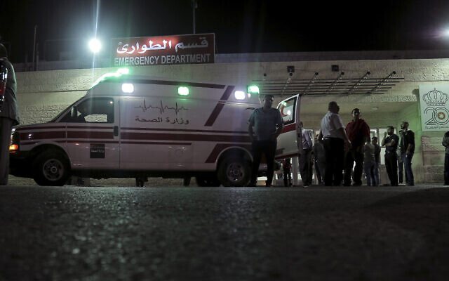In this Nov. 6, 2019 file photo, an ambulance is parked in front of the Jerash Government Hospital, where people stabbed in a knife attack were taken in Jerash, Jordan (AP Photo/Raad Adayleh, File) In this Nov. 6, 2019 file photo, an ambulance is parked in front of the Jerash Government Hospital, where people stabbed in a knife attack were taken in Jerash, Jordan (AP Photo/Raad Adayleh, File)