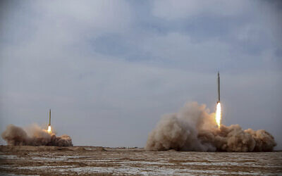 Illustrative: In this photo released January 16, 2021, by the Iranian Revolutionary Guard, missiles are launched in a drill in Iran. (Iranian Revolutionary Guard/Sepahnews via AP)