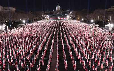 Flags are placed on the National Mall ahead of the inauguration of President-elect Joe Biden and Vice President-elect Kamala Harris, in Washington, January 18, 2021. (Alex Brandon/AP)