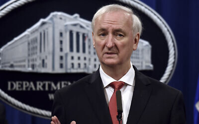 In this Sept. 22, 2020 file photo, then Deputy Attorney General Jeffrey Rosen speaks during a press conference at the Department of Justice in Washington (Olivier Douliery/Pool via AP)