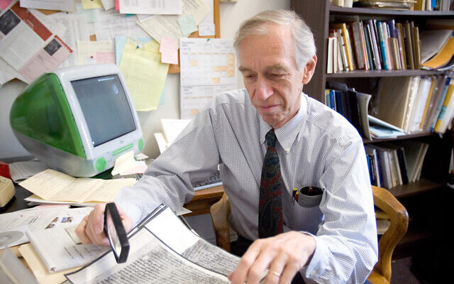 Norman Golb at work in his University of Chicago office. (Courtesy of the University of Chicago via JTA) Norman Golb at work in his University of Chicago office. (Courtesy of the University of Chicago via JTA)
