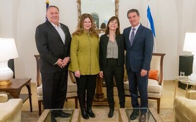 (L-R) Secretary of State Mike Pompeo, Susan Pompeo, Aya Cohen and Mossad chief Yossi Cohen, January 15, 2021. (State Department/Twitter)