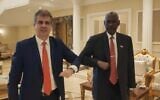 Israeli Intelligence Minister Eli Cohen (L) meets with Sudanese Defense Minister Yassin Ibrahim in Khartoum on January 25, 2021 (Courtesy)
