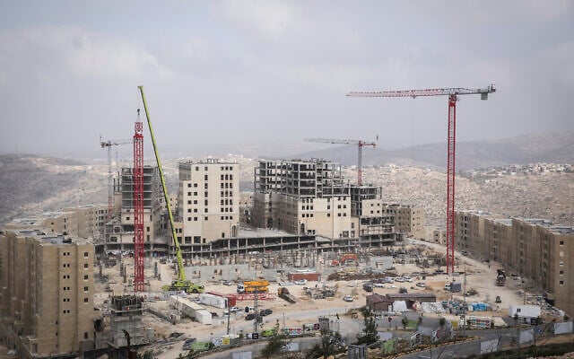 View of the construction of the then new Palestinian city of Rawabi, on February 23, 2014. (Hadas Parush/Flash 90/File) View of the construction of the then new Palestinian city of Rawabi, on February 23, 2014. (Hadas Parush/Flash 90/File)