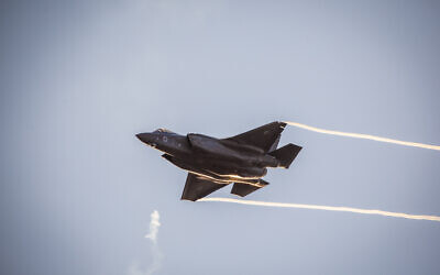 An F-35 jet maneuvers during a graduation ceremony for pilots who have completed the IAF Flight Course, at the Hatzerim Air Base in the Negev desert, December 26, 2018. (Aharon Krohn/Flash90/File) An F-35 jet maneuvers during a graduation ceremony for pilots who have completed the IAF Flight Course, at the Hatzerim Air Base in the Negev desert, December 26, 2018. (Aharon Krohn/Flash90/File)