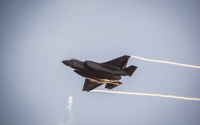 An F-35 jet maneuvers during a graduation ceremony for pilots who have completed the IAF Flight Course, at the Hatzerim Air Base in the Negev desert, December 26, 2018. (Aharon Krohn/Flash90/File) An F-35 jet maneuvers during a graduation ceremony for pilots who have completed the IAF Flight Course, at the Hatzerim Air Base in the Negev desert, December 26, 2018. (Aharon Krohn/Flash90/File)