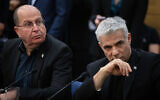 MKs Yair Lapid (L) and Moshe Ya'alon attend a faction meeting at the Knesset in Jerusalem, on December 2, 2019. (Hadas Parush/Flash90)