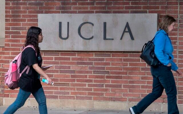 Illustrative -- People walk through the campus of the UCLA college in Westwood, California on March 6, 2020 (Photo by MARK RALSTON/AFP via Getty Images via JTA) Illustrative -- People walk through the campus of the UCLA college in Westwood, California on March 6, 2020 (Photo by MARK RALSTON/AFP via Getty Images via JTA)