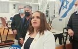 Jerusalem Deputy Mayor Hagit Moshe, pictured after she was declared the winner in elections for leadership of the Jewish Home party, January 19, 2021. (YouTube)