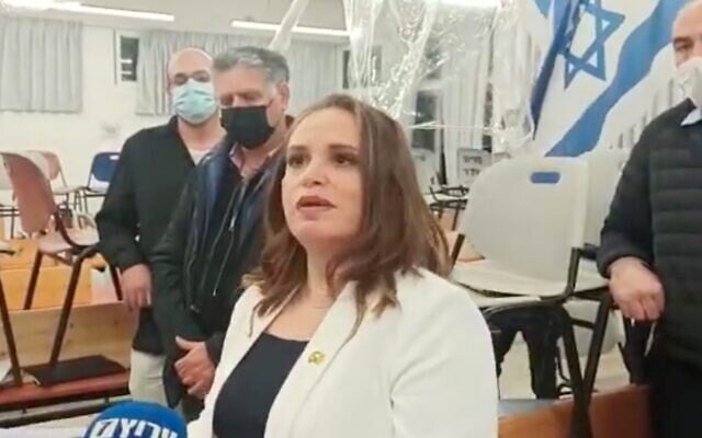 Jerusalem Deputy Mayor Hagit Moshe, pictured after she was declared the winner in elections for leadership of the Jewish Home party, January 19, 2021. (YouTube) Jerusalem Deputy Mayor Hagit Moshe, pictured after she was declared the winner in elections for leadership of the Jewish Home party, January 19, 2021. (YouTube)