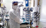 Illustrative: A nurse stands in the children's ICU for coronavirus patients at Jerusalem's Hadassah Hospital Ein Kerem on January 22, 2020. (Courtesy/Hadassah Hospital Ein Kerem)