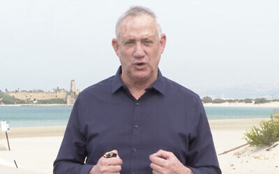 Defense Minister Benny Gantz visits the Atlit naval base in northern Israel on January 5, 2021. (Screen capture)