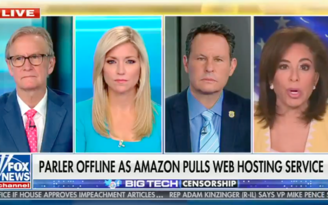 Jeanine Pirro, right, makes the Kristallnacht comparison on Fox News. (Screen shot)
